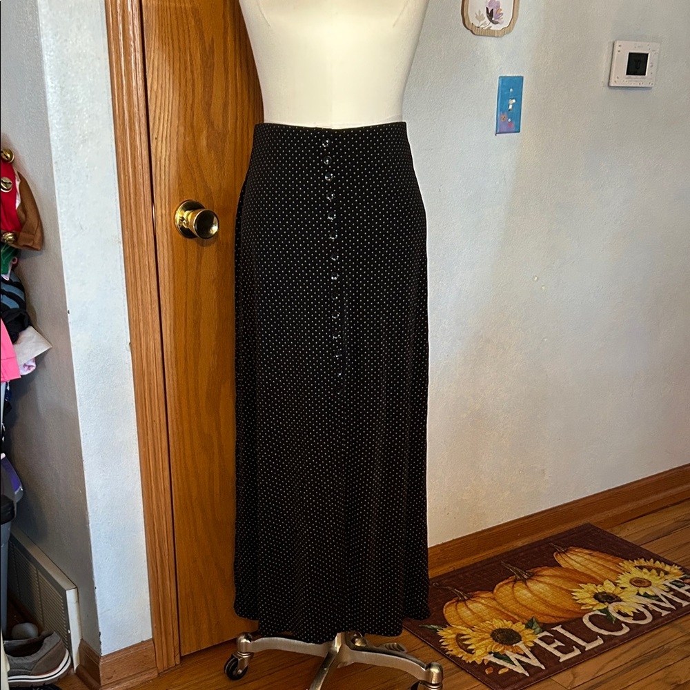 Briggs New York Black Maxi Skirt with Polka Dots